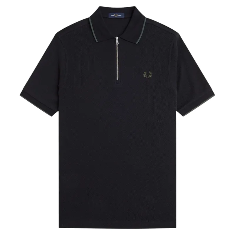 Fred Perry Textured Zip Neck Polo T-shirt Black