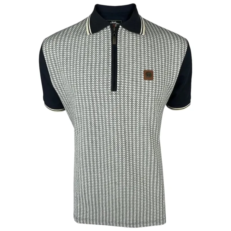 Trojan Textured Houndstooth Panel Polo Navy