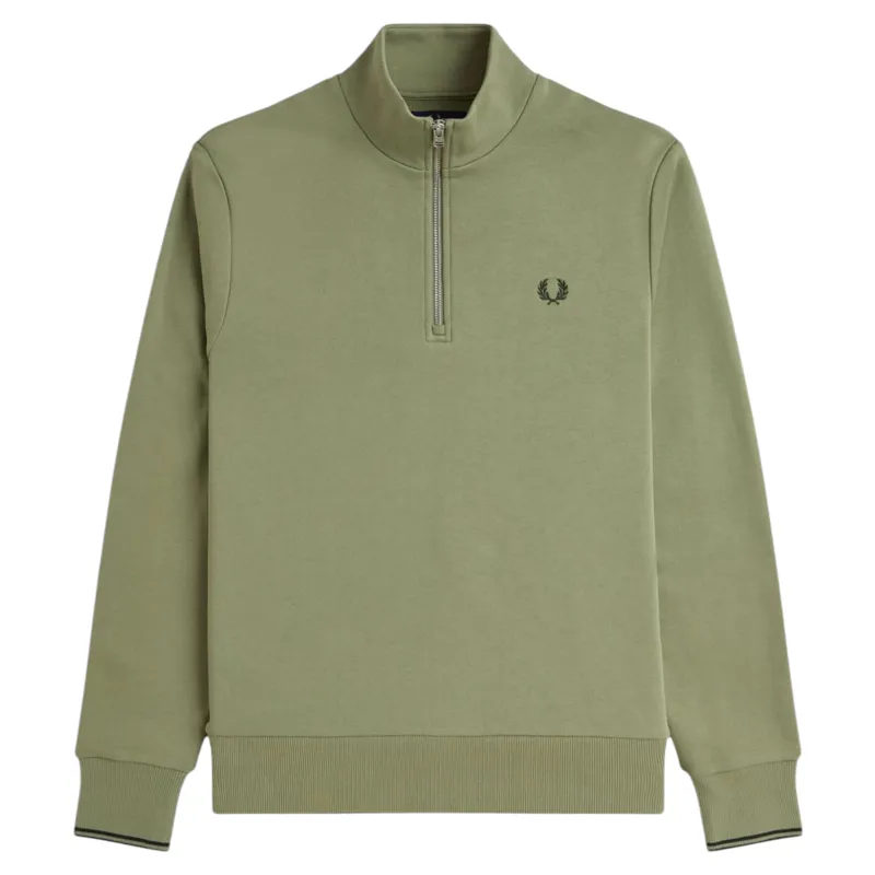 Fred Perry Half Zip Sweatshirt Olive Mint
