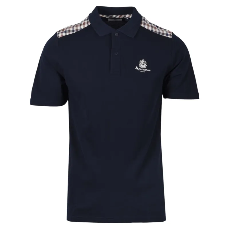 Aquascutum Polo T-shirt Club Check Shoulder Navy