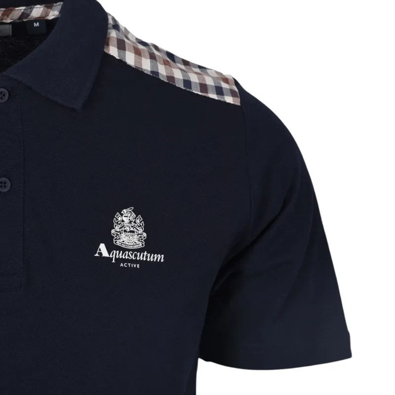 Aquascutum Polo T-shirt Club Check Shoulder Navy-1