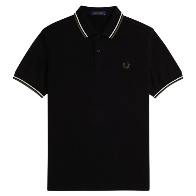 Fred Perry M3600-W54 Polo T-shirt Black / Ecru / Wreath Green