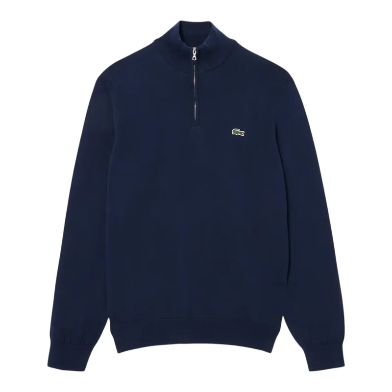 Lacoste Zippered Organic Cotton Sweater Navy