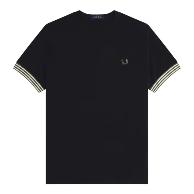 Fred Perry Striped Cuff T-Shirt Black 