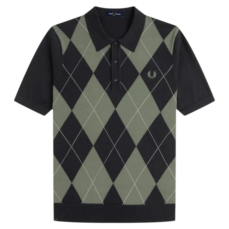 Fred Perry Argyle Knitted Shirt Black-9