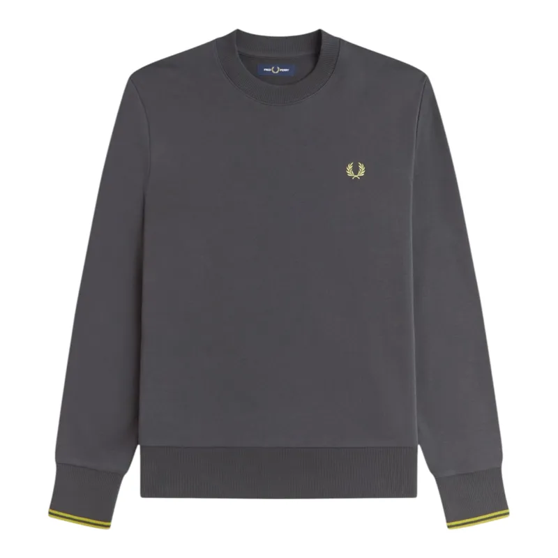 Fred Perry Crew Neck Sweatshirt Anchor Grey / Tennis Ball Yellow