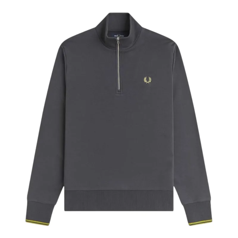 Fred Perry Half Zip Sweatshirt Anchor Grey / Tennis Ball Yellow