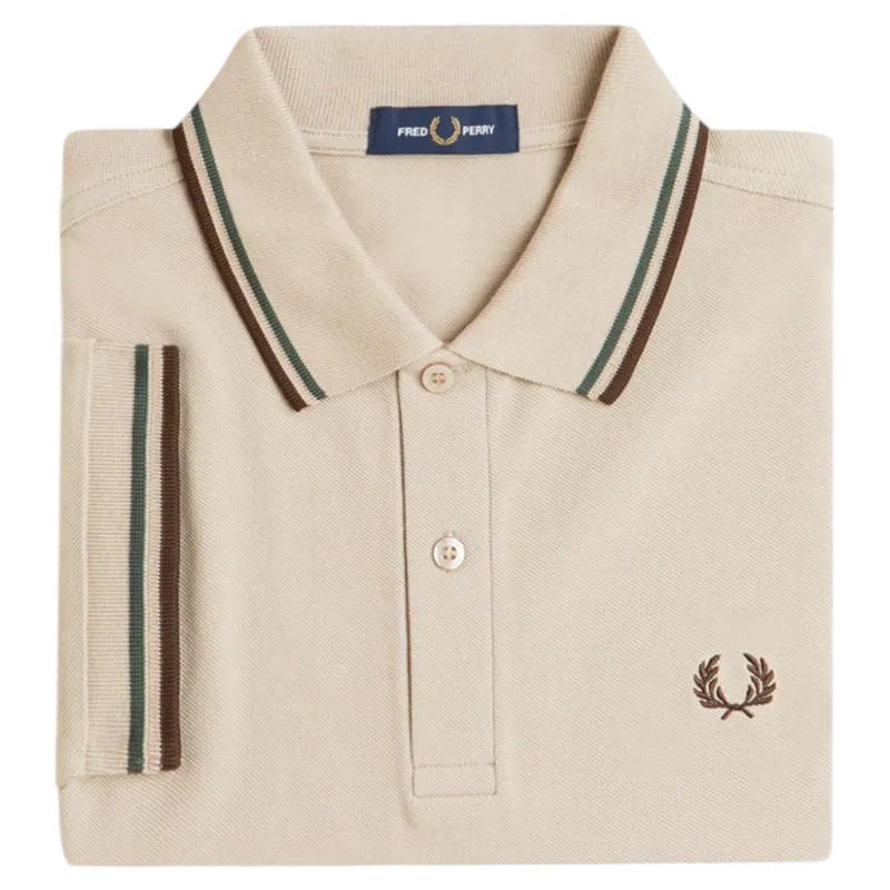 Fred Perry M3600-50A Polo T-shirt Warm Oat / Court Green / Burnt Tobacco