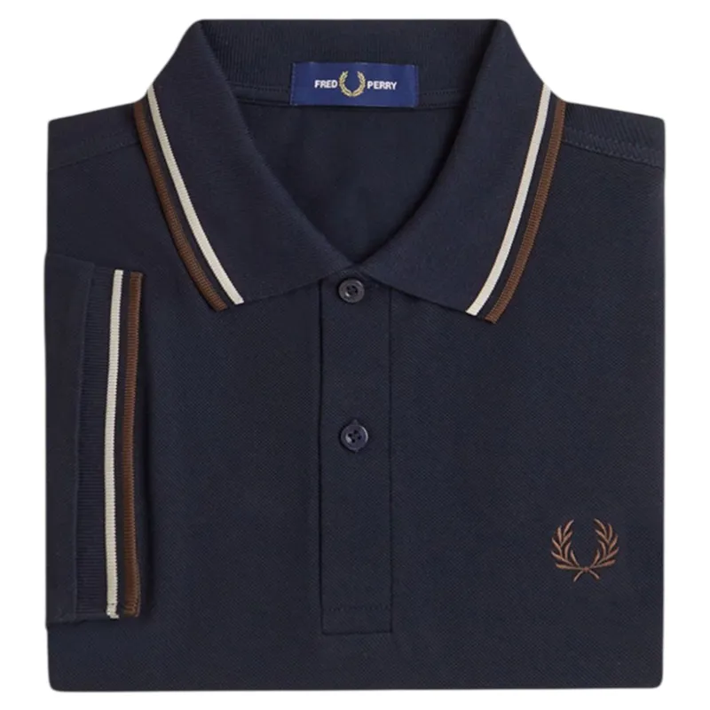 Fred Perry M3600-52A Polo T-shirt Navy / Warm Oat / Burnt Tobacco