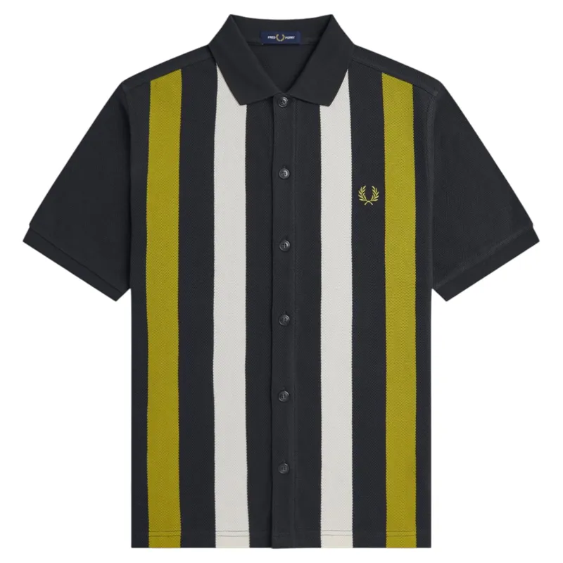 Fred Perry Vertical Stripe Polo Shirt Anchor Grey / Tennis Ball Yellow