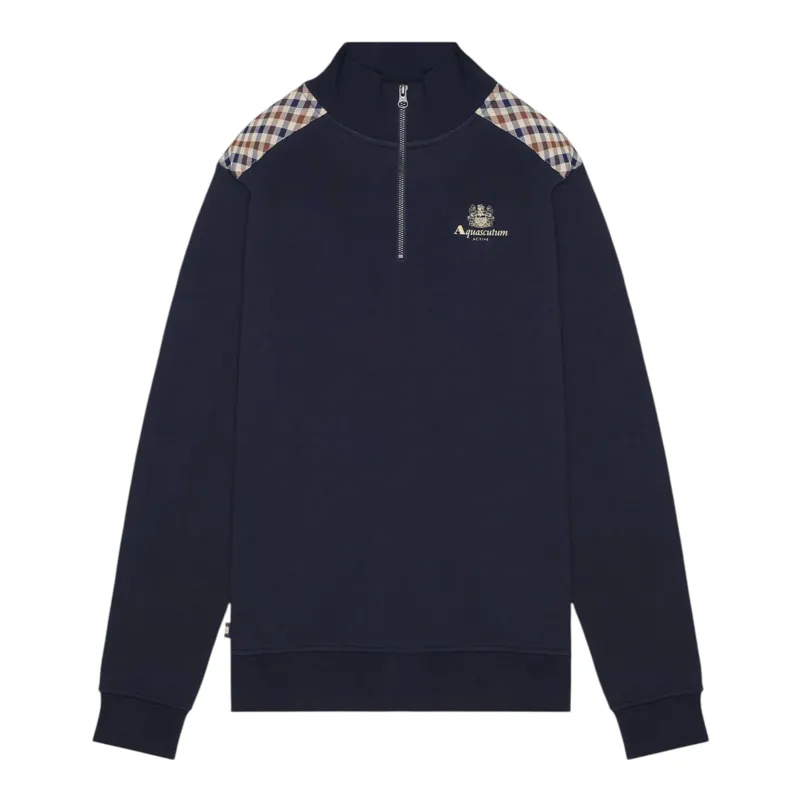 Aquascutum Club Check Shoulder Quarter Zip Navy 