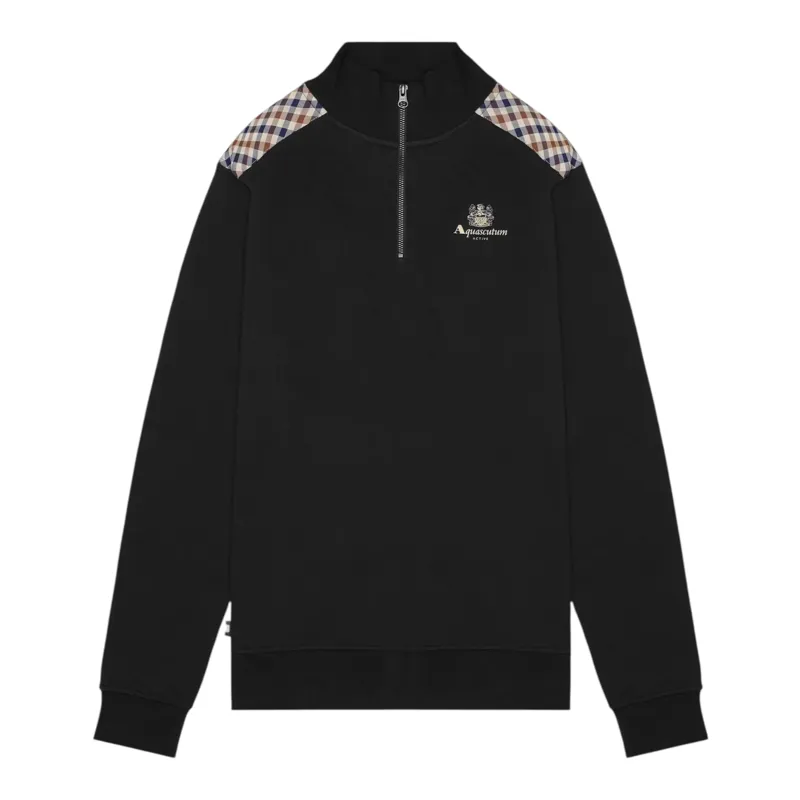 Aquascutum Club Check Shoulder Quarter Zip Black