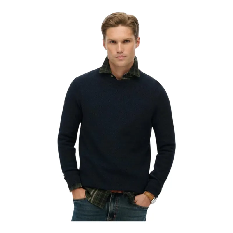 Superdry Light Weight Cotton Texture Jumper Eclipse Navy Twist