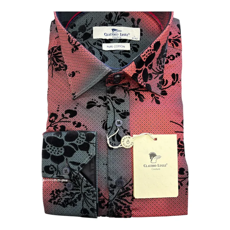 Claudio Lugli Floral Flocked Shirt Rust -2