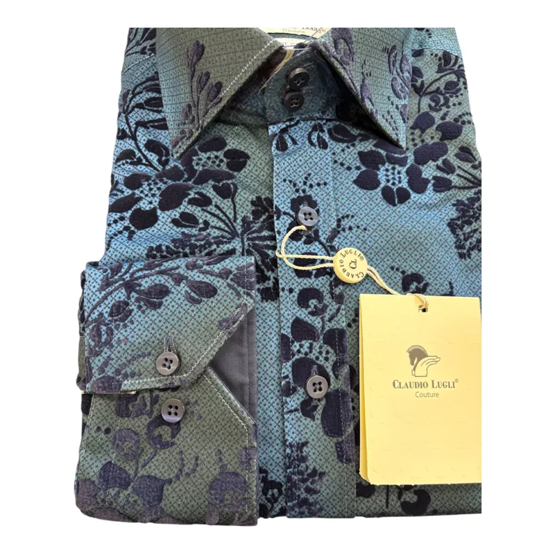 Claudio Lugli Floral Flocked Shirt Blue-1