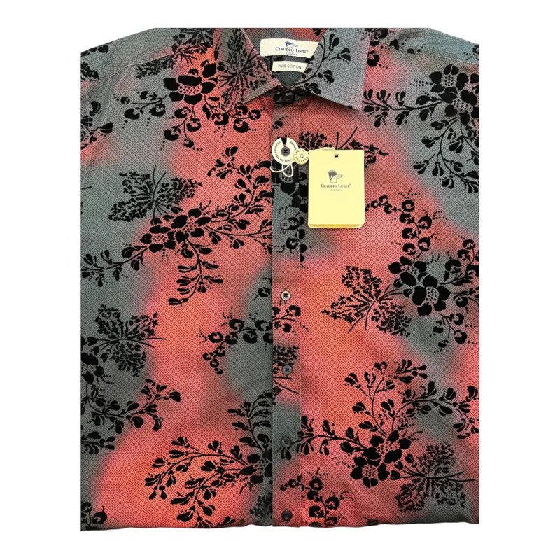 Claudio Lugli Floral Flocked Shirt Rust -1