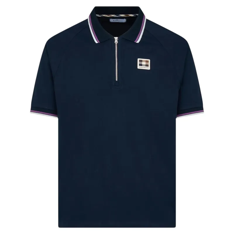 Aquascutum Stretch Pique Half Zip Polo Navy 