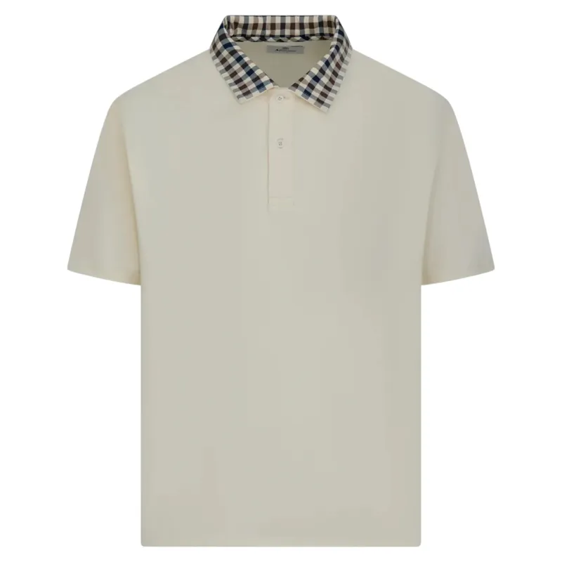 Aquascutum Club Check Collar Polo Shirt Cream