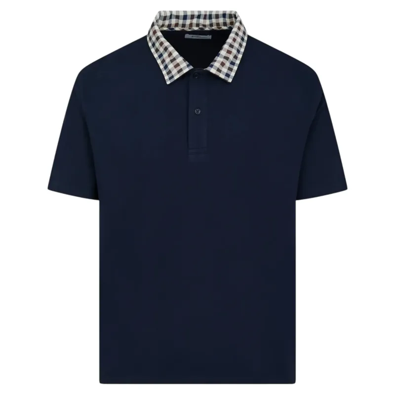 Aquascutum Club Check Collar Polo Shirt Navy