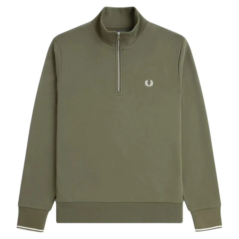 Fred Perry Half Zip Sweatshirt Laurel Wreath Green / Ecru / Blue