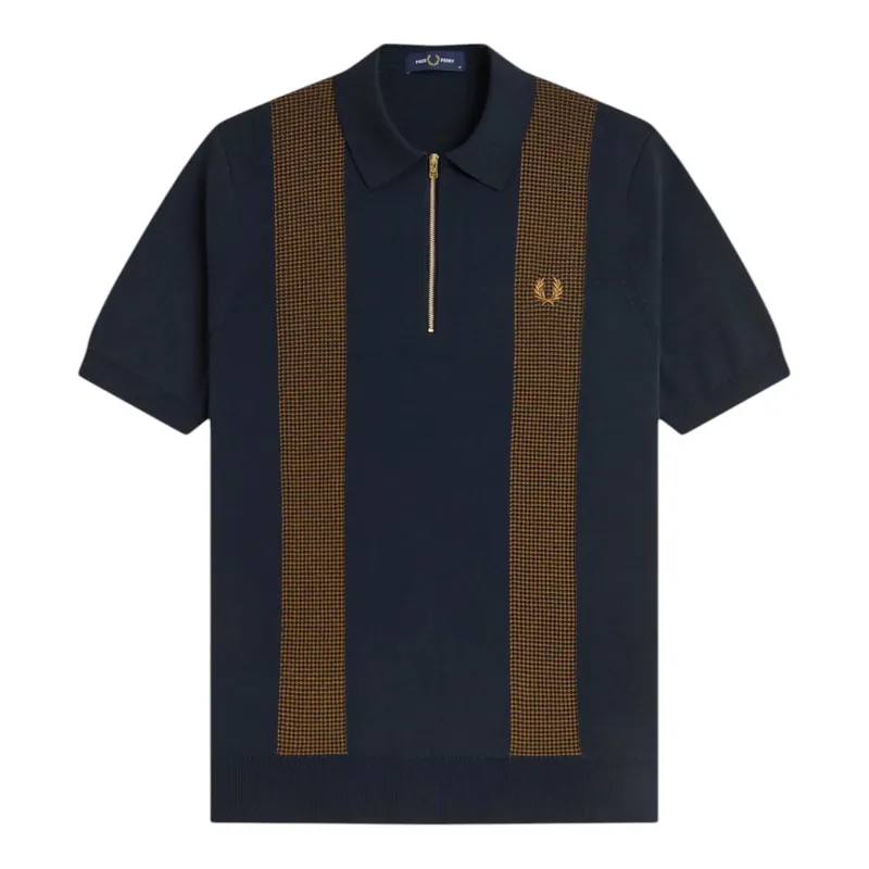 Fred Perry Panel Detail Knitted Shirt Navy