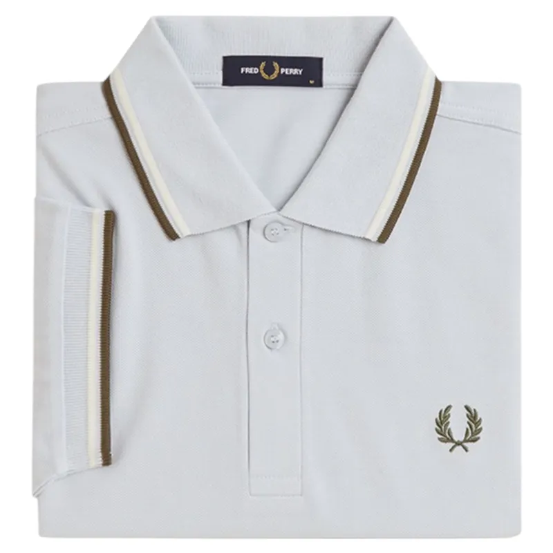 Fred Perry M3600-80B Polo T-shirt Dusky Blue / Ecru / Green