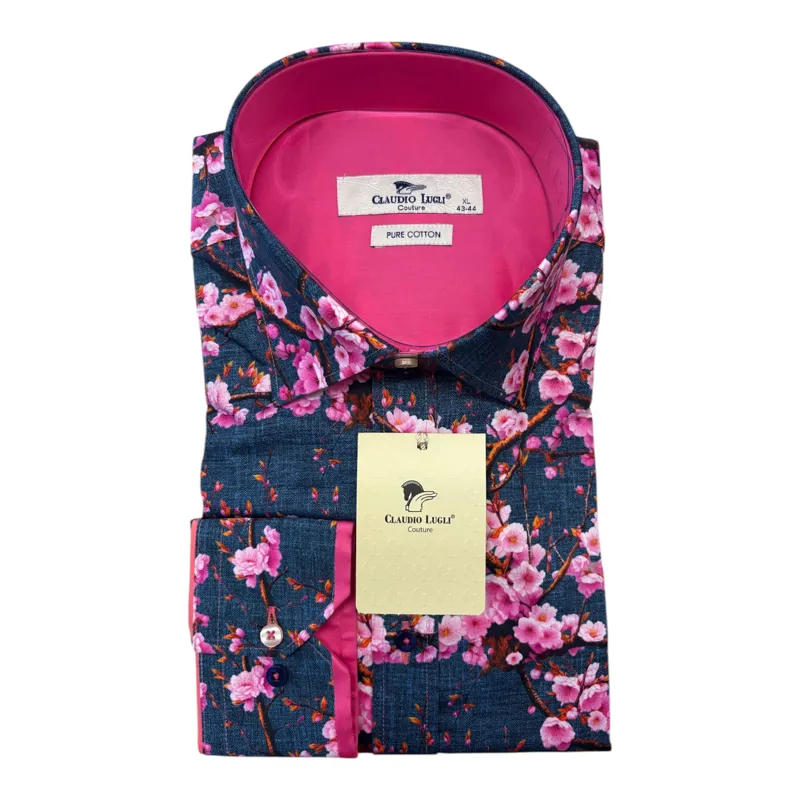 Claudio Lugli Plum Blossom Print Shirt Navy