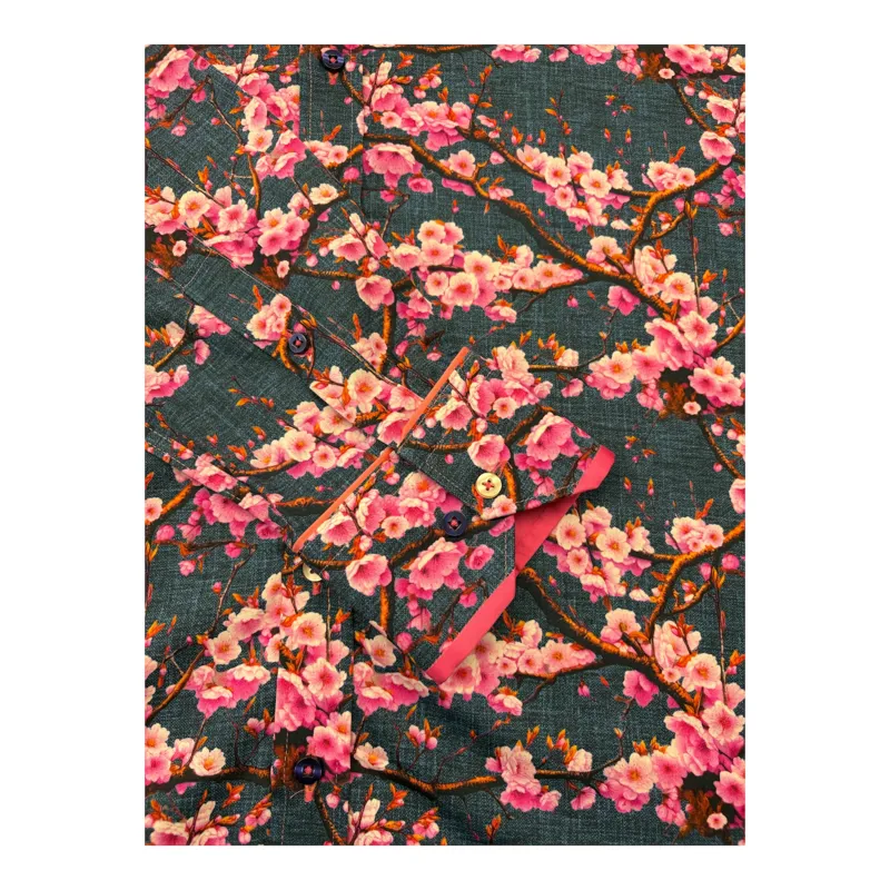 Claudio Lugli Plum Blossom Print Shirt Navy-2