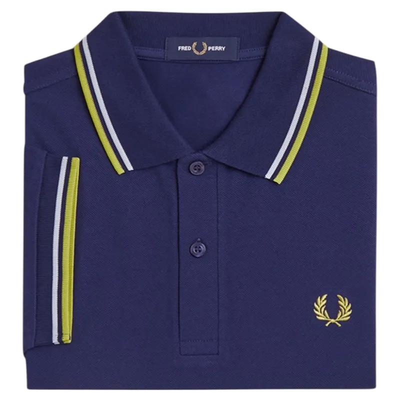Fred Perry M3600-83B Polo T-shirt French Navy / Dusky Blue / Citron