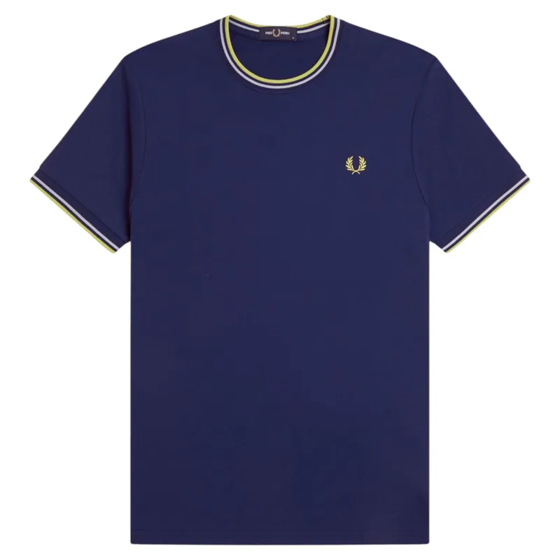 Fred Perry Twin Tipped T-Shirt French Navy / Dusky Blue / Citron