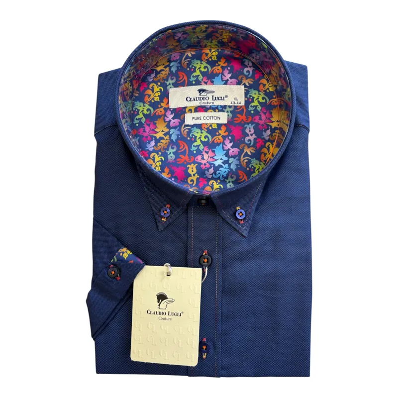 Claudio Lugli Pique Short Sleeve Shirt Navy