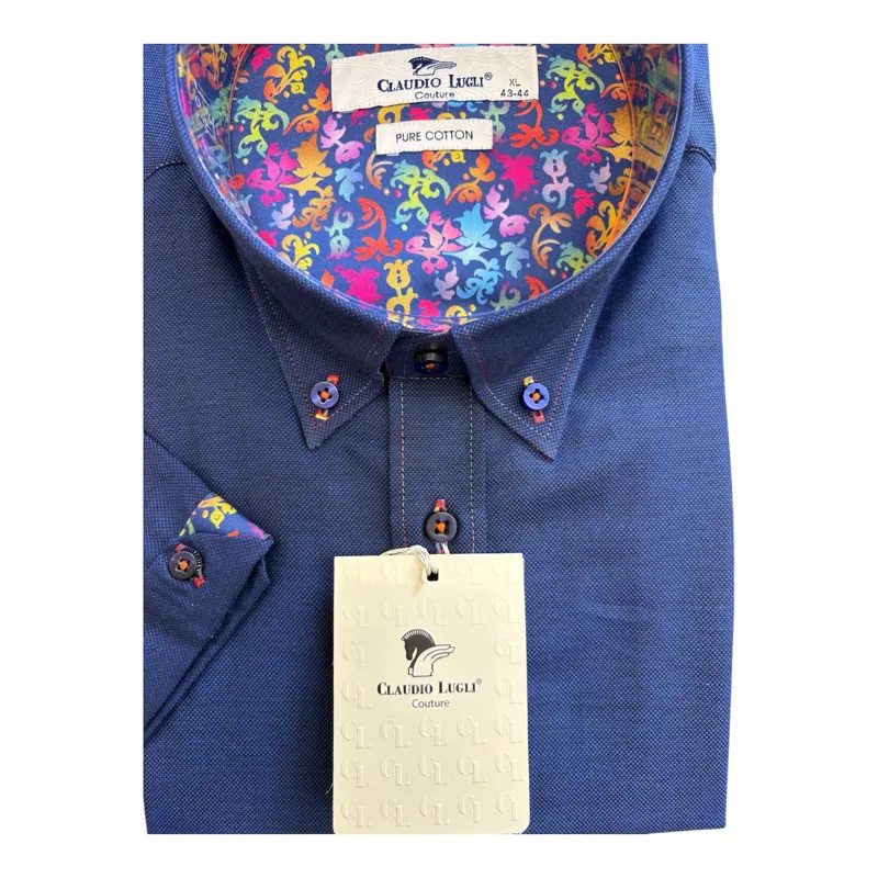 Claudio Lugli Pique Short Sleeve Shirt Navy-1