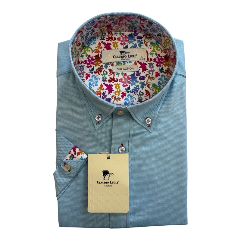 Claudio Lugli Pique Short Sleeve Shirt Aqua 