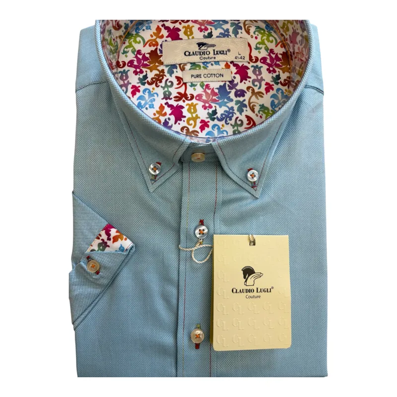 Claudio Lugli Pique Short Sleeve Shirt Aqua -1