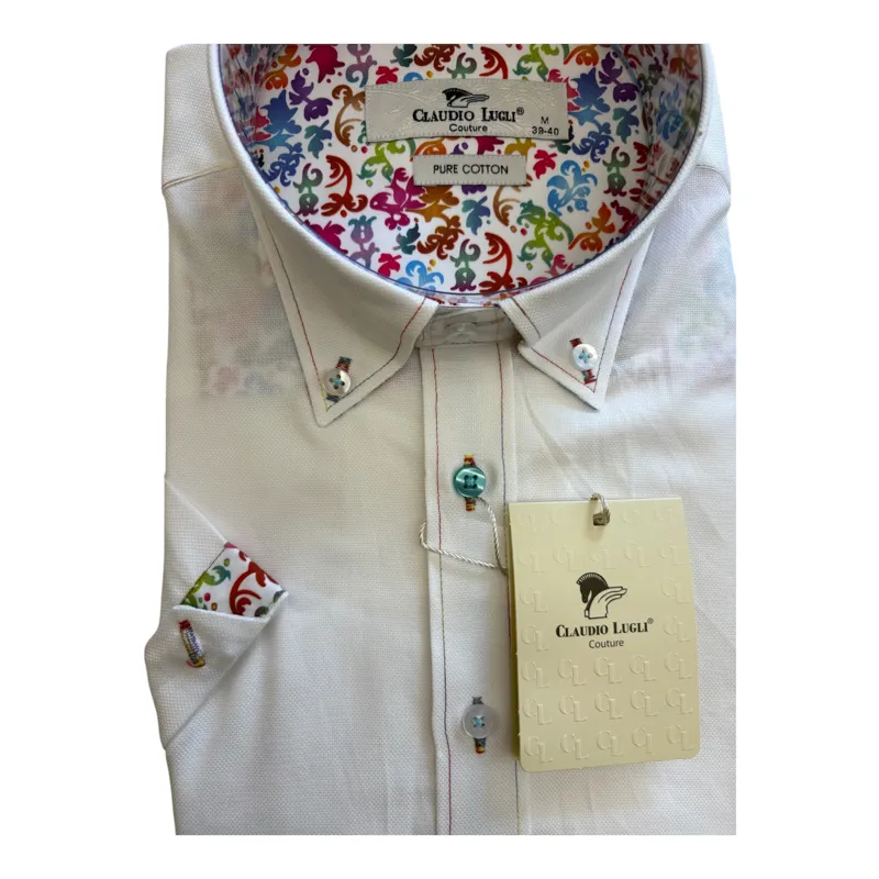 Claudio Lugli Pique Short Sleeve Shirt White-1