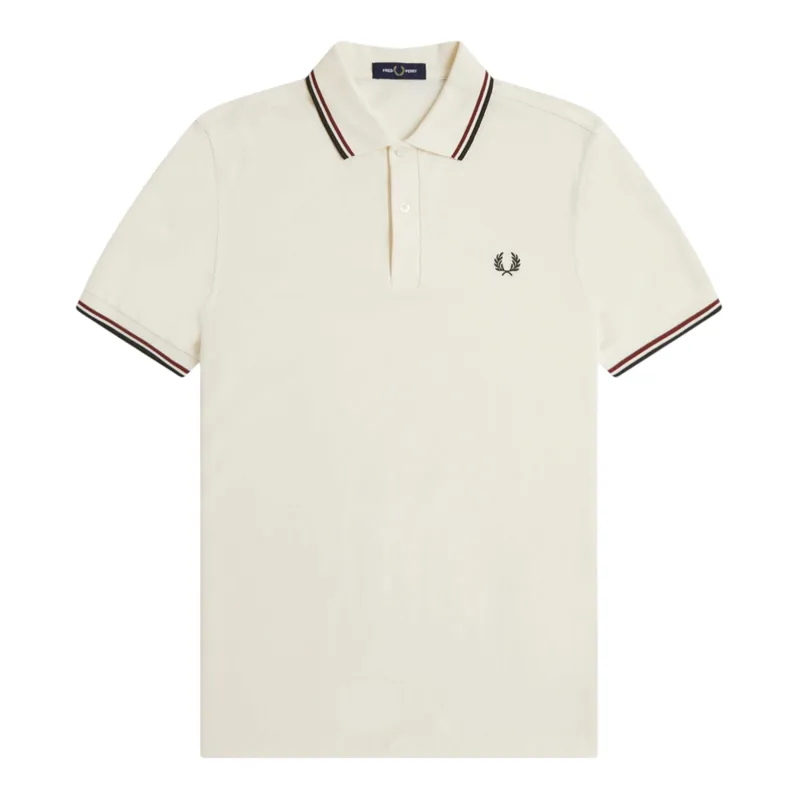 Fred Perry M3600-75C Polo T-shirt Ecru / Brandy / Night Green