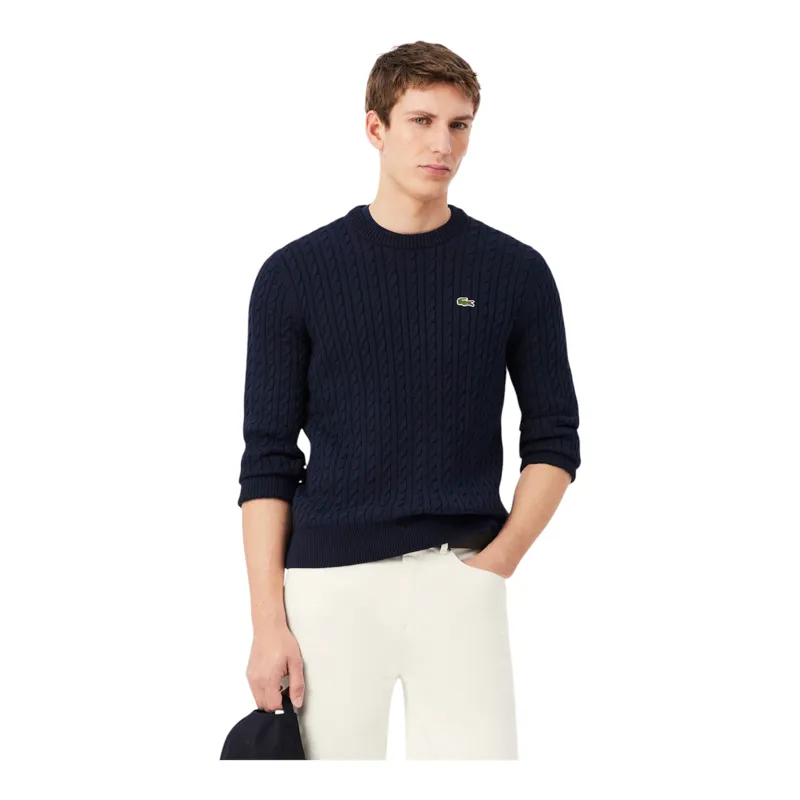 Lacoste Cable Knit Cotton Sweater Navy