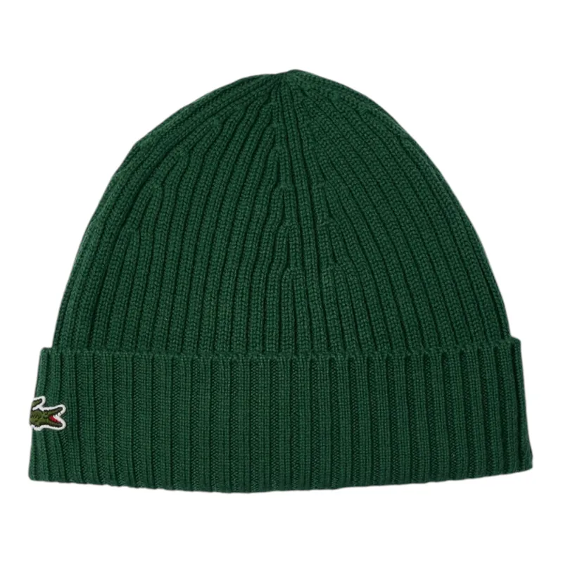 Lacoste Ribbed Wool Beanie Green