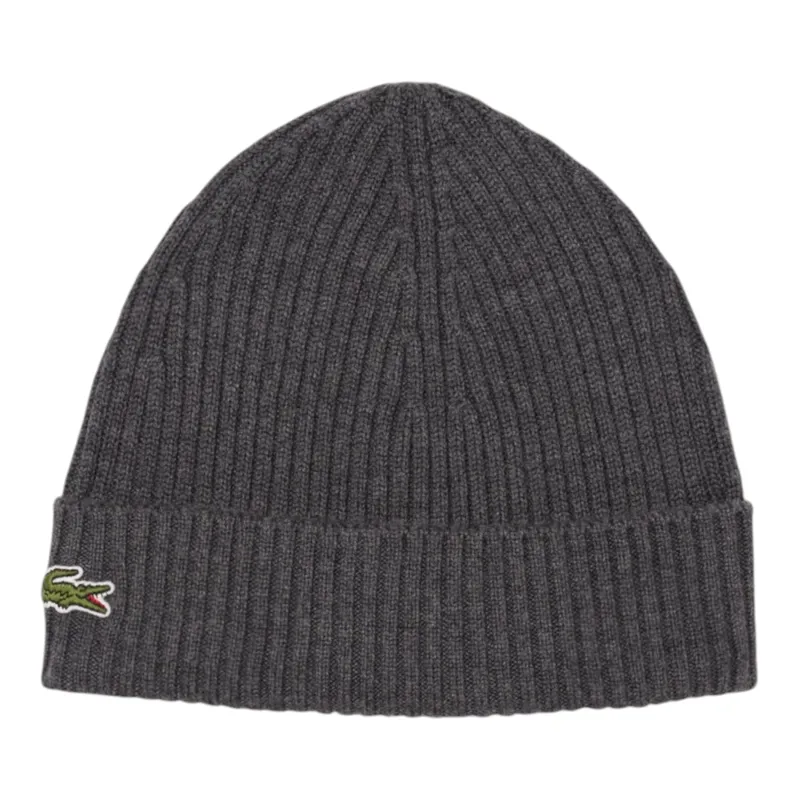 Lacoste Ribbed Wool Beanie Grey