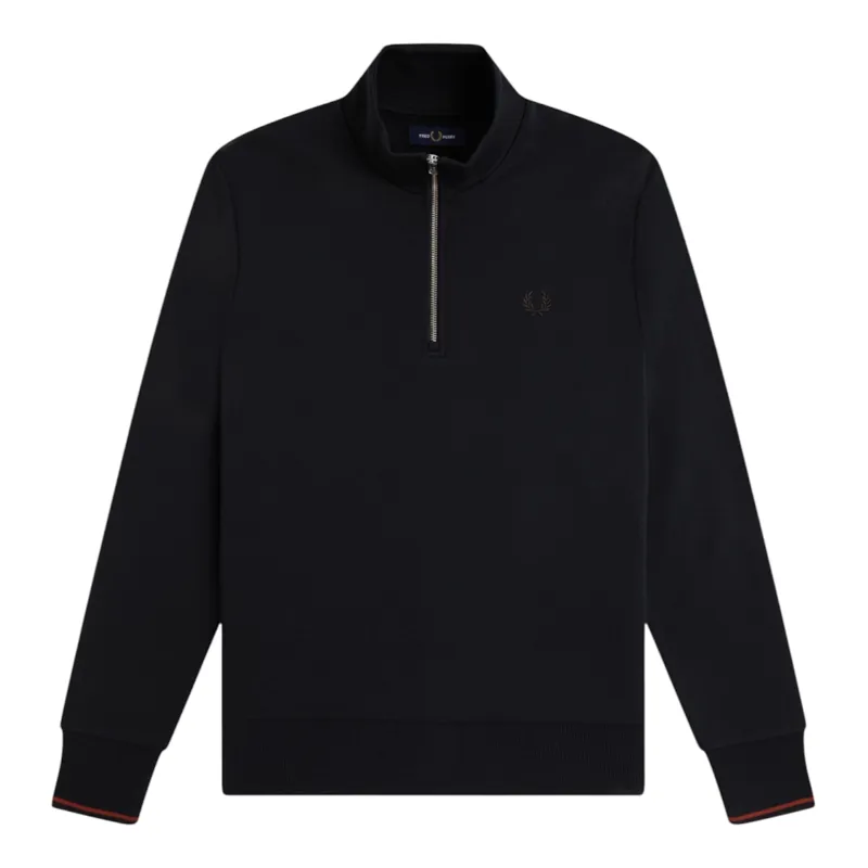 Fred Perry Half Zip Sweatshirt Navy / Brandy / Rich Brown
