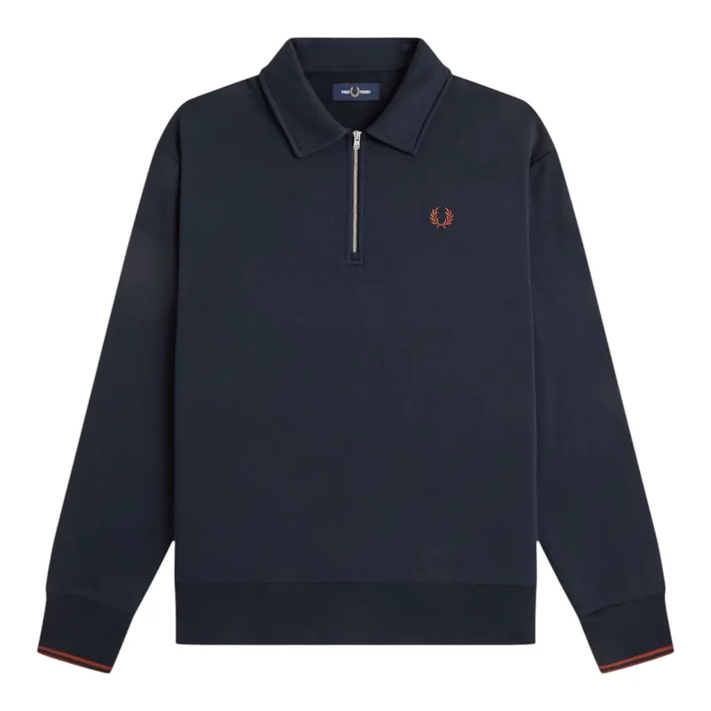 Fred Perry Half Zip Collared Sweatshirt Navy 