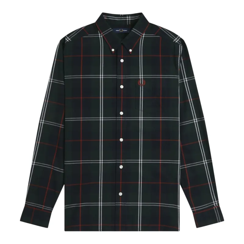 Fred Perry Poplin Tartan Shirt Night Green