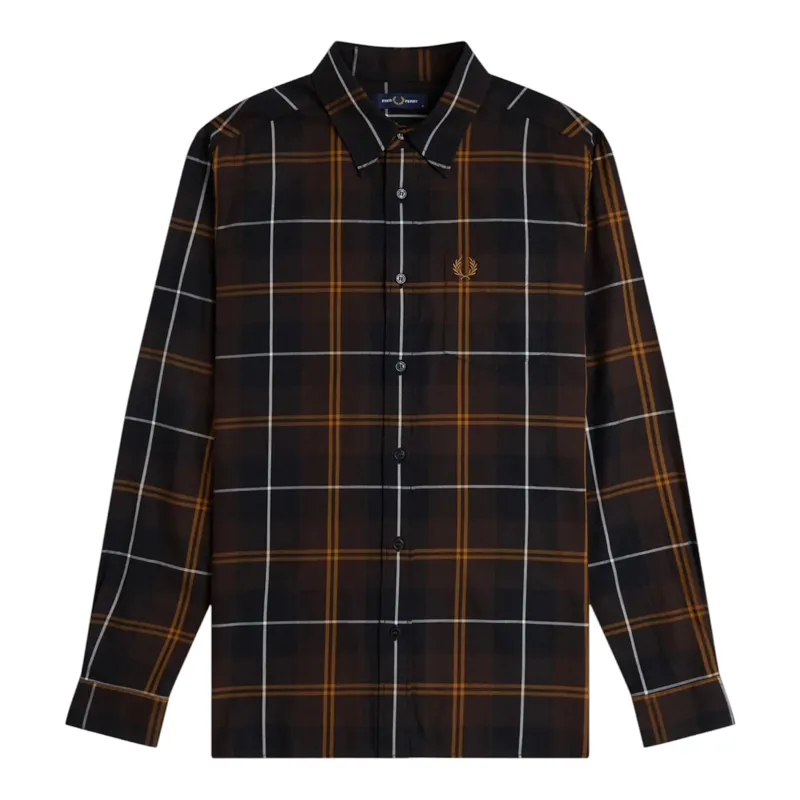 Fred Perry Twill Tartan Shirt Rich Brown 