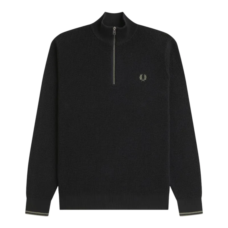 Fred Perry Waffle Stitch Half Zip Jumper Black 