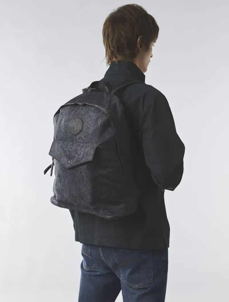 Pretty Green Tonal Wonderwall Paisley Zip Backpack Black-1