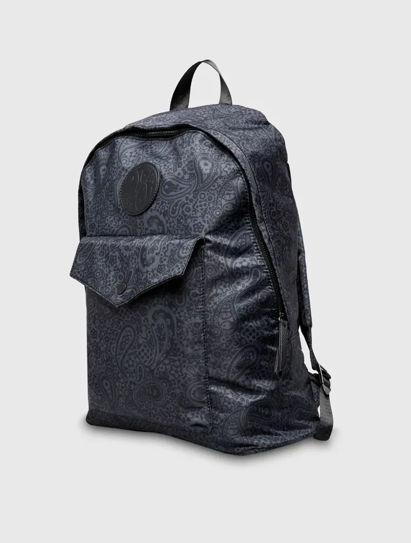 Pretty Green Tonal Wonderwall Paisley Zip Backpack Black-2