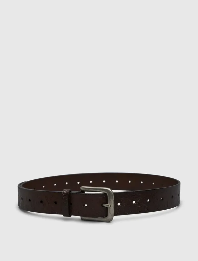 Pretty Green Paisley Embossed Leather Belt Brown-4