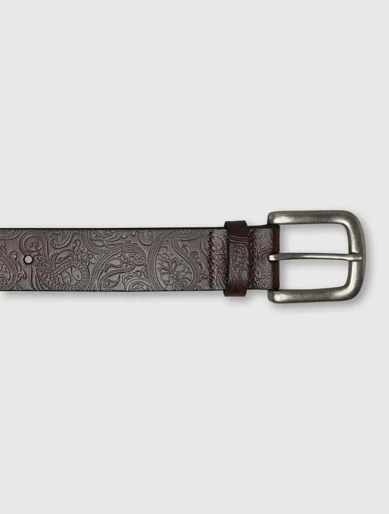 Pretty Green Paisley Embossed Leather Belt Brown-2