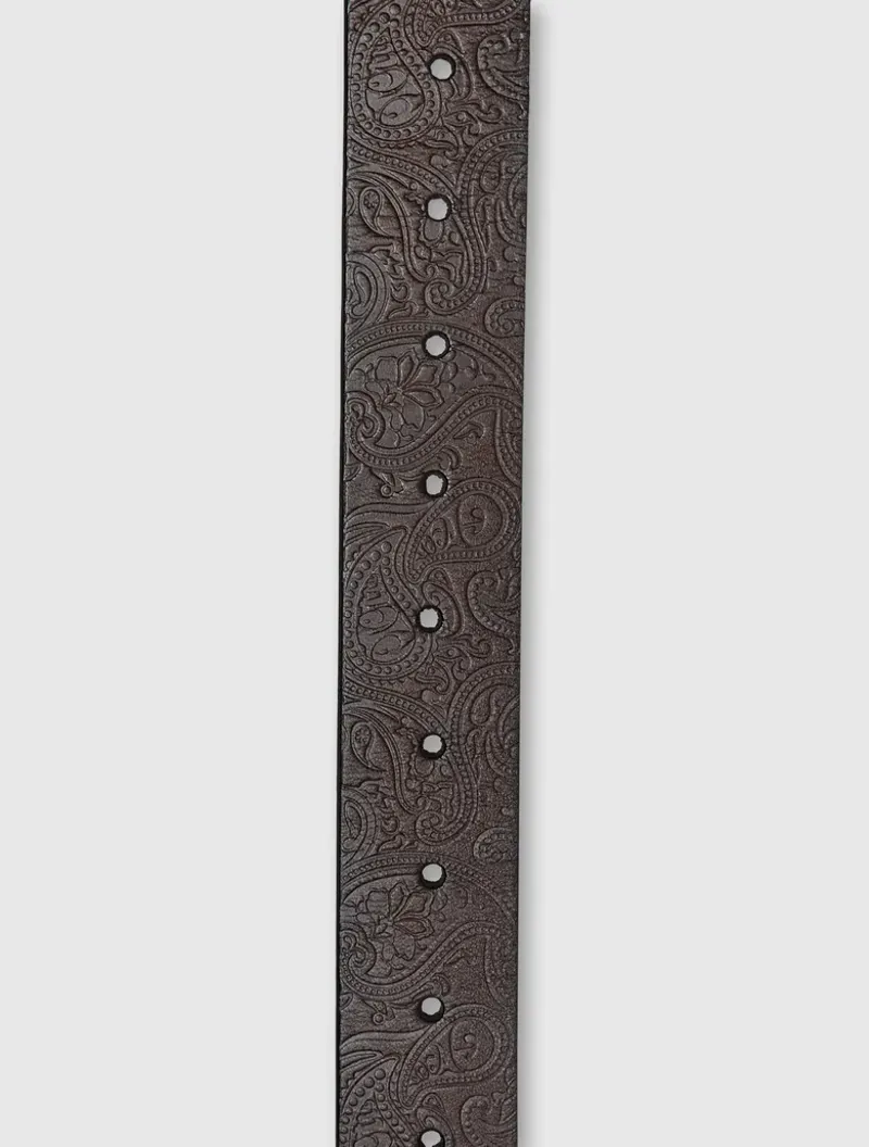 Pretty Green Paisley Embossed Leather Belt Brown-1