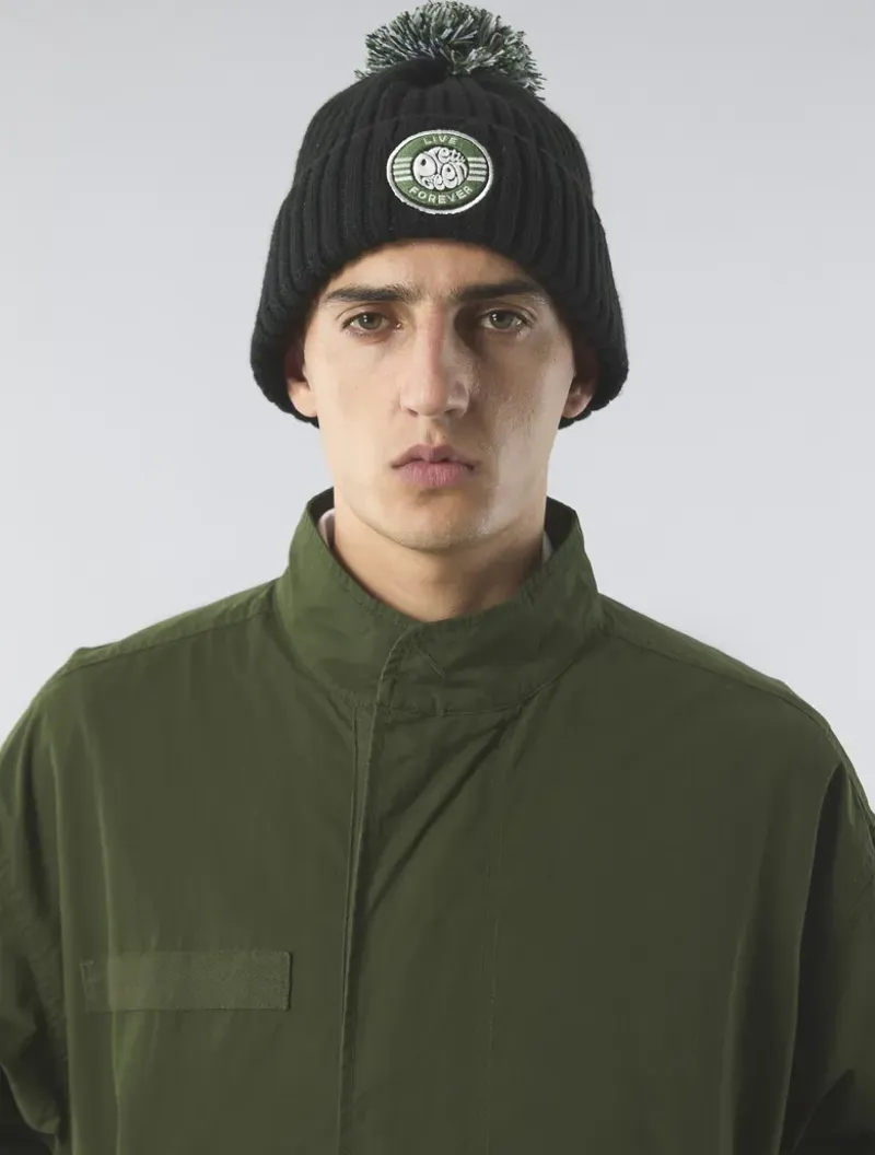 Pretty Green Live Forever Bobble Hat Black-3